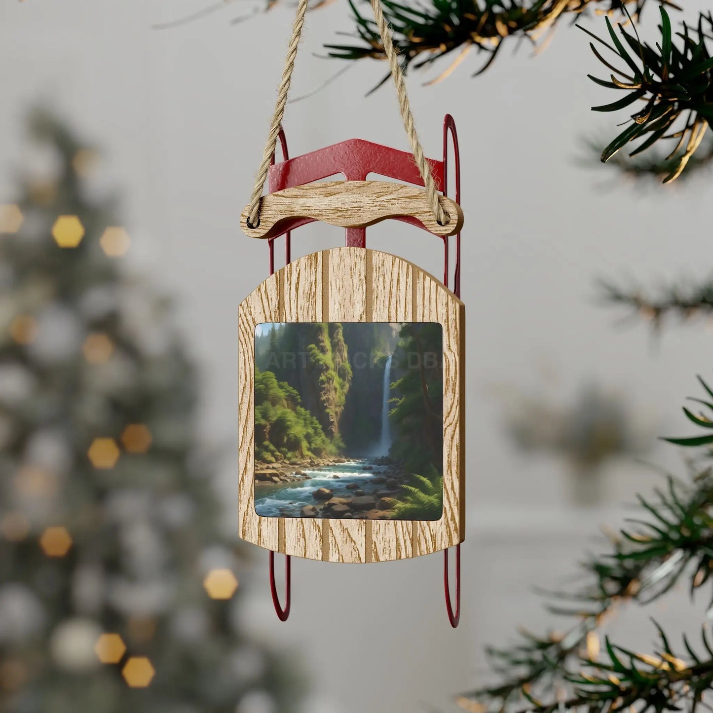 Jungle Waterfall Sled Ornament - 2.1’’ × 4.6’’ / 1 pc - Home Decor