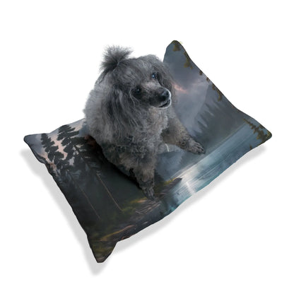 Landscape Pet Bed — Stormy Lake Forest Print Dog & Cat Cushion - Pets