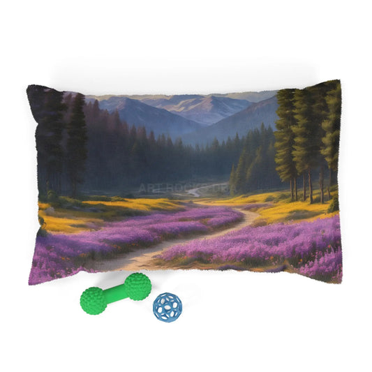Lavender Meadow Pet Bed — Mountain Landscape Dog & Cat Pillow - 28’’ × 18’’ - Pets