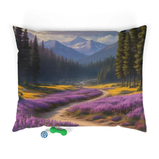 Lavender Meadow Pet Bed — Mountain Landscape Dog & Cat Pillow - 50’’ × 40’’ - Pets