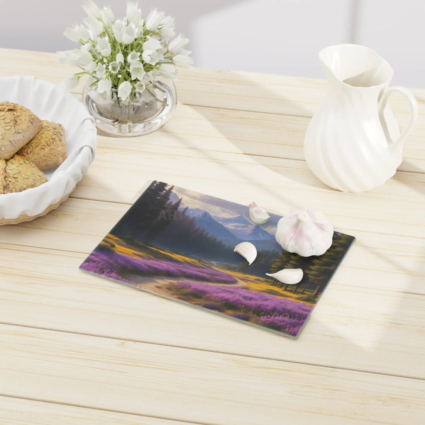 Lavender Mountain Meadow Cutting Board — Lavender Path Landscape - Home Decor