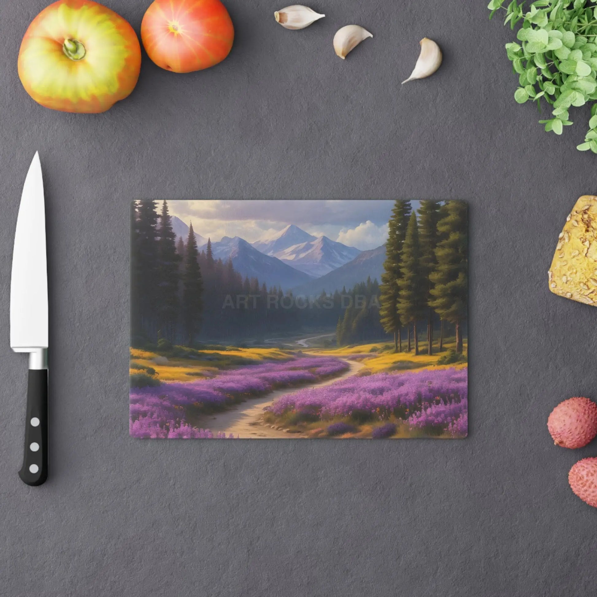 Lavender Mountain Meadow Cutting Board — Lavender Path Landscape - Home Decor