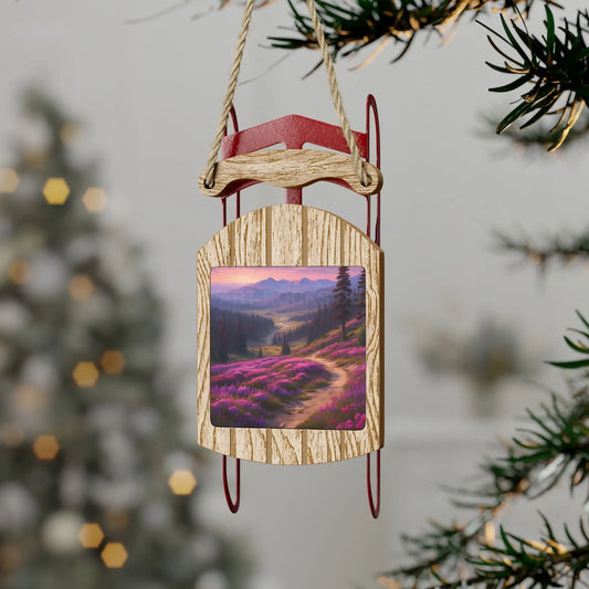 Lavender Mountain Meadow Sled Ornament — Rustic Winter Tree Decor - 2.1’’ × 4.6’’ / 1 pc - Home Decor