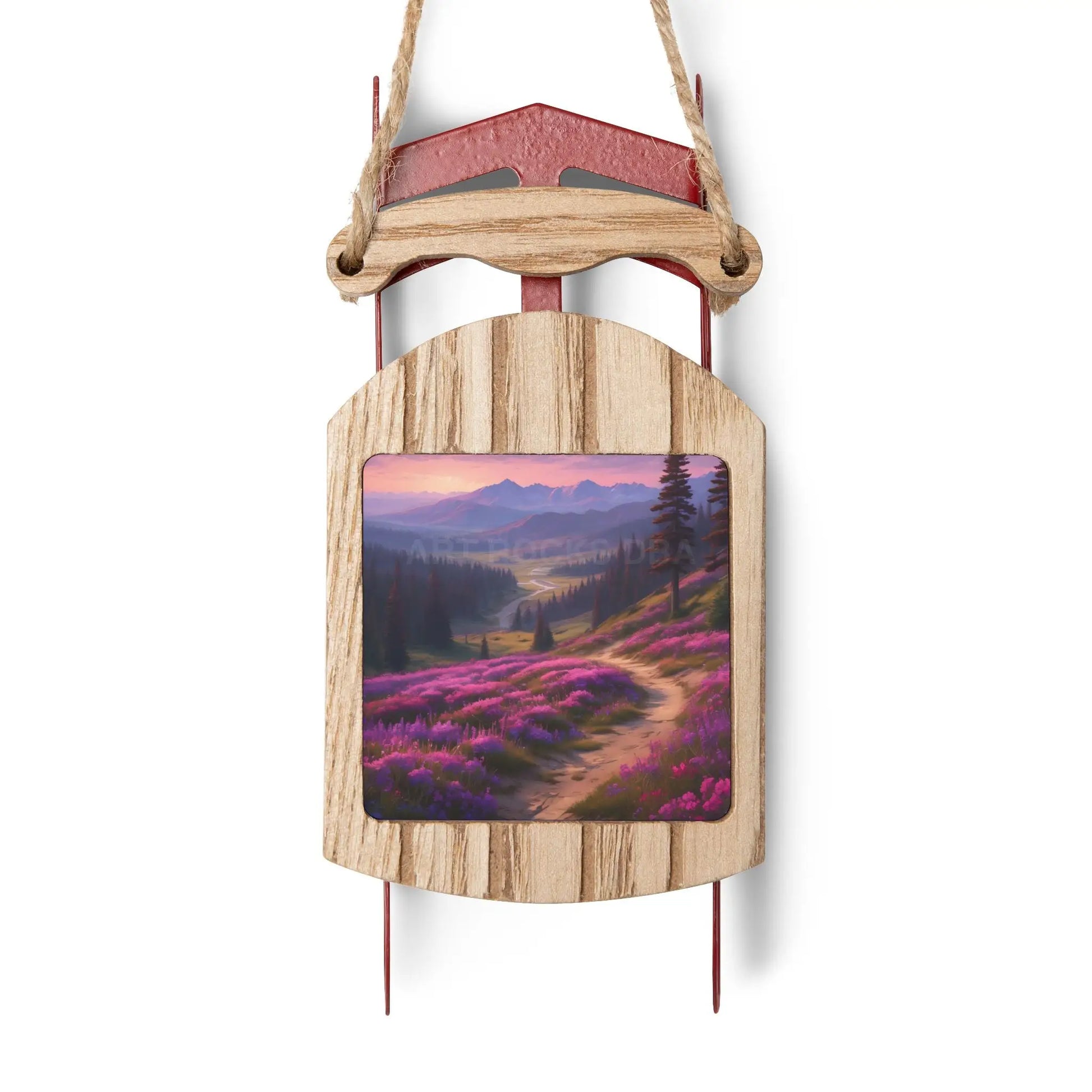 Lavender Mountain Meadow Sled Ornament — Rustic Winter Tree Decor - 2.1’’ × 4.6’’ / 1 pc - Home Decor