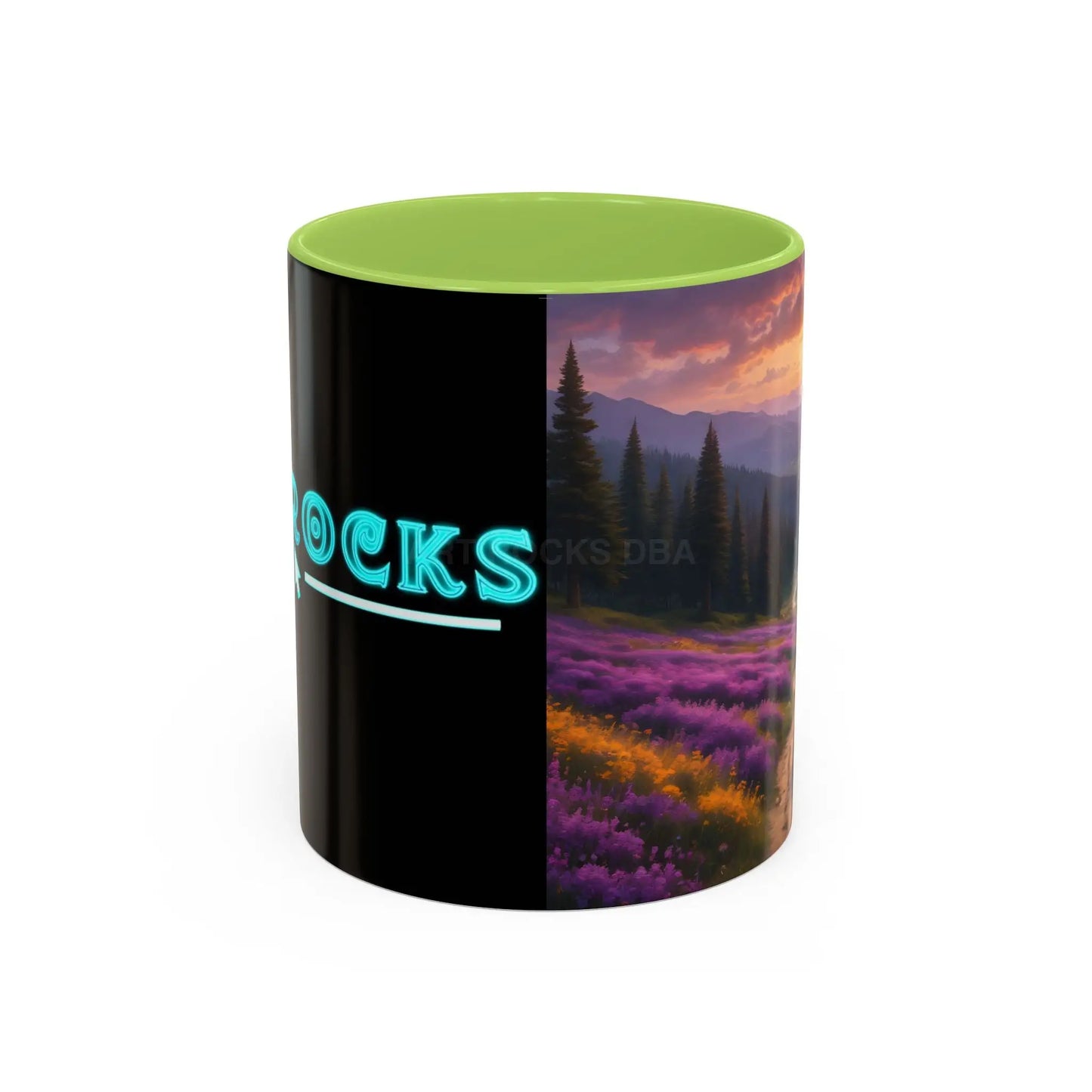 Lavender Sunset Mountain Meadow Accent Coffee Mug (11/15oz) - 11oz / Light Green - Mug