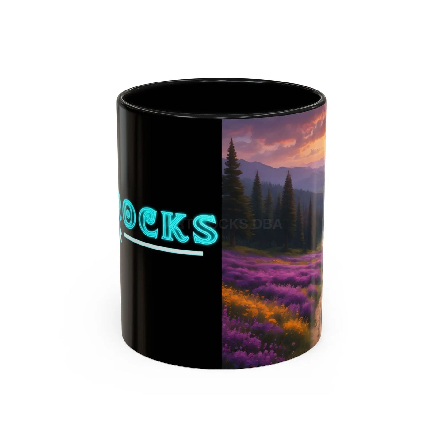 Lavender Sunset Mountain Meadow Accent Coffee Mug (11/15oz) - 11oz / Black - Mug