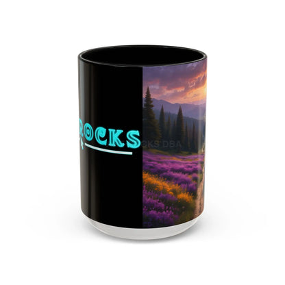 Lavender Sunset Mountain Meadow Accent Coffee Mug (11/15oz) - 15oz / Black - Mug