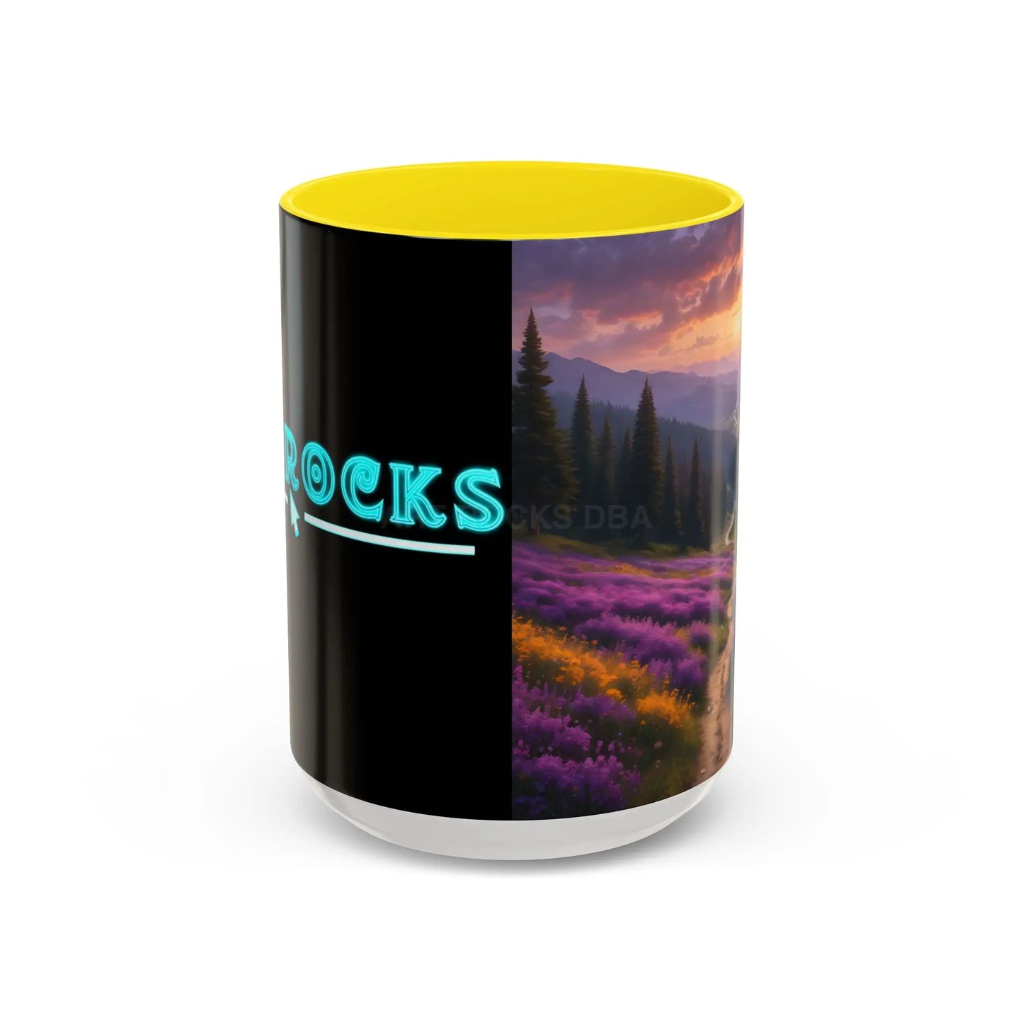 Lavender Sunset Mountain Meadow Accent Coffee Mug (11/15oz) - 15oz / Yellow - Mug