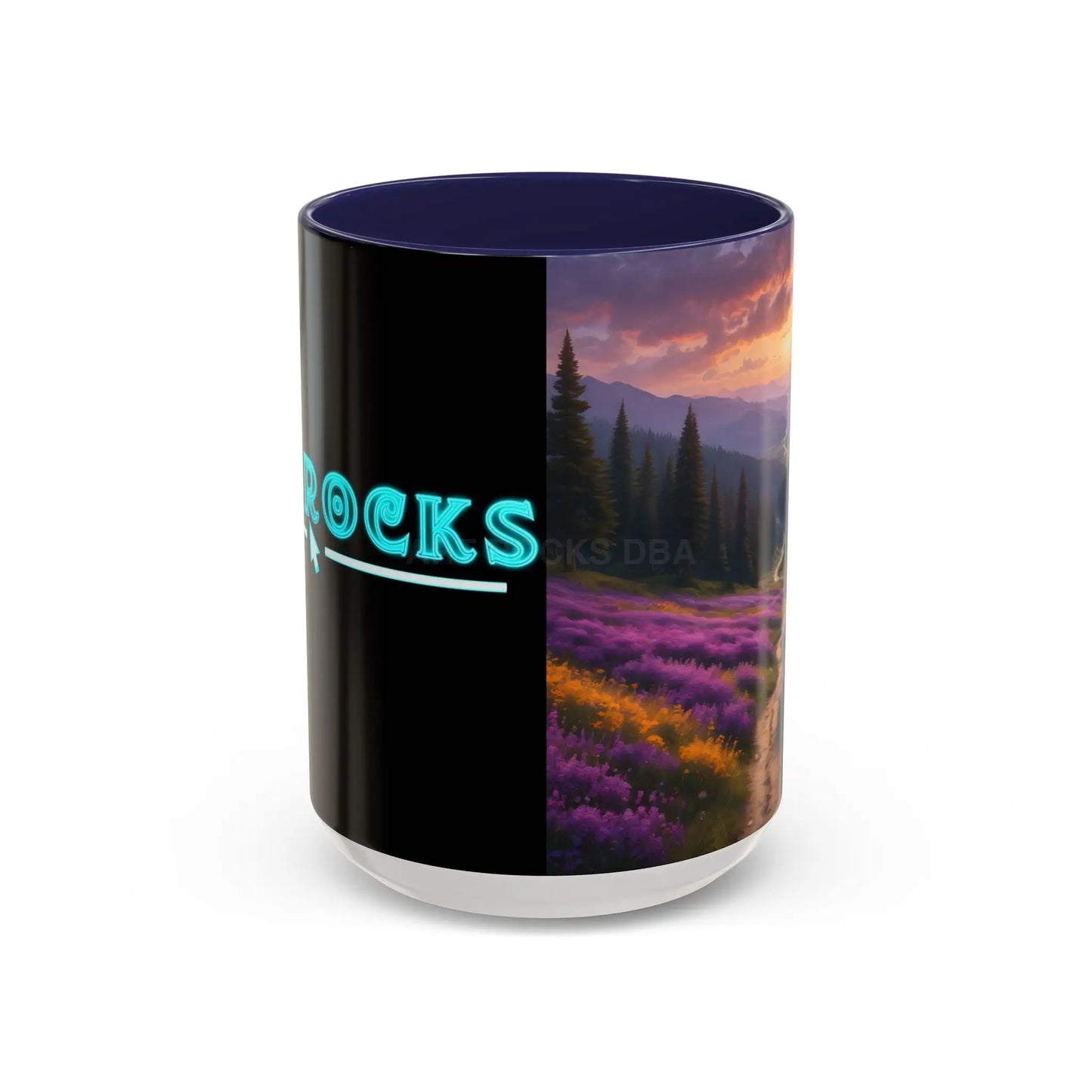 Lavender Sunset Mountain Meadow Accent Coffee Mug (11/15oz) - 15oz / Navy - Mug