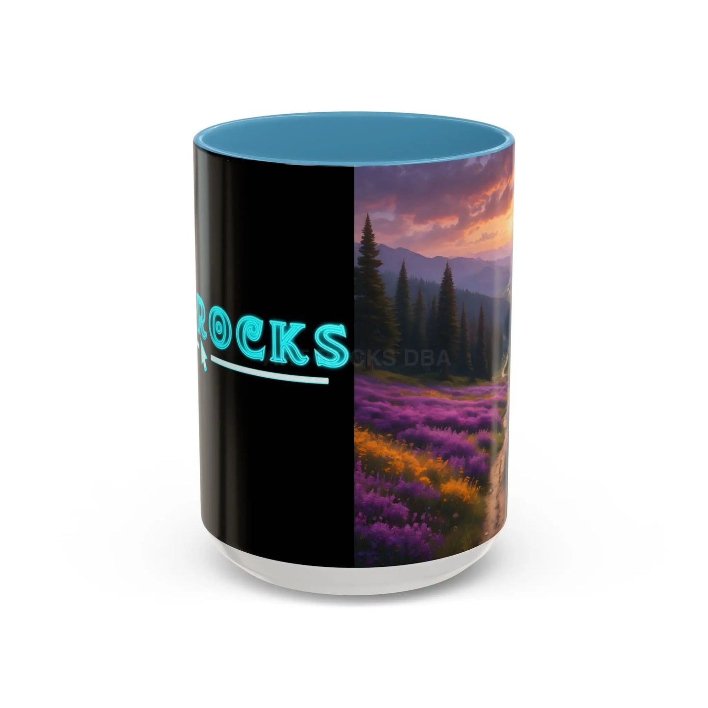 Lavender Sunset Mountain Meadow Accent Coffee Mug (11/15oz) - 15oz / Light Blue - Mug