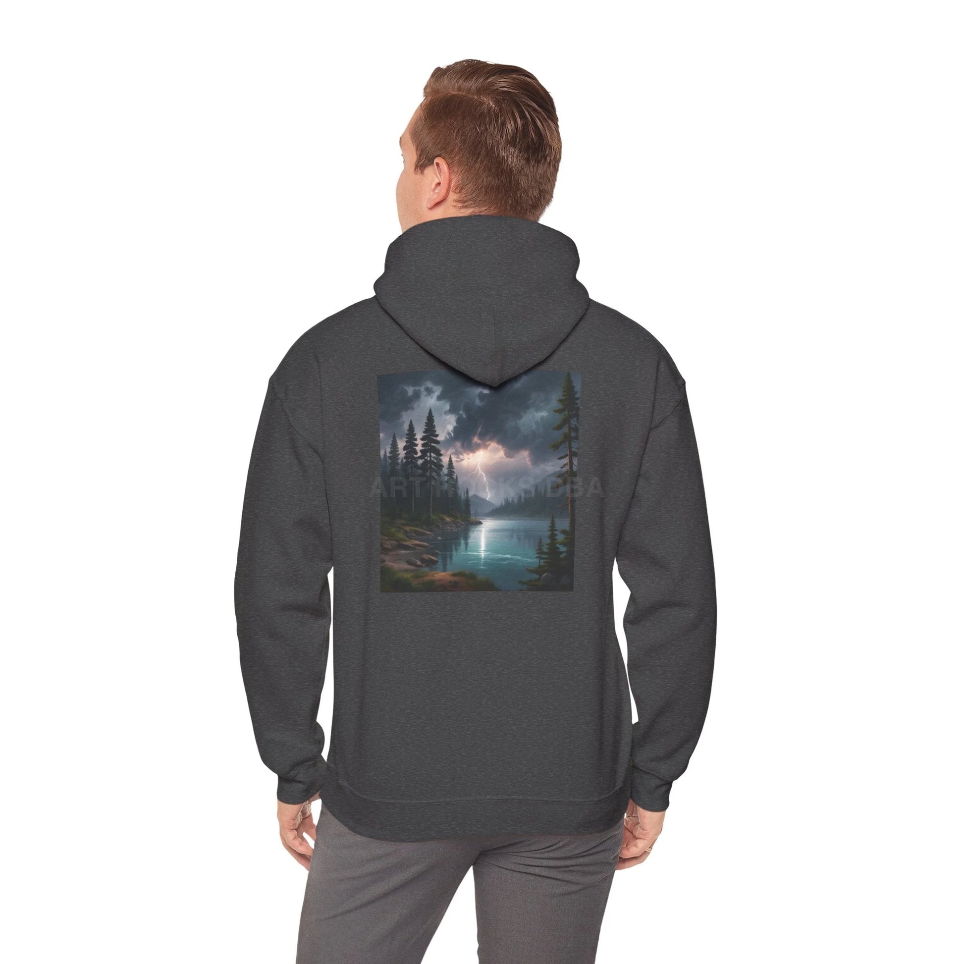 Lightning Lake Hooded Sweatshirt Cozy Unisex Hoodie Perfect Gift for Artists Stylish Hooded Pullover Artsy Sweatshirt