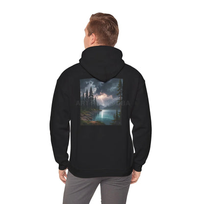 Lightning Lake Hooded Sweatshirt Cozy Unisex Hoodie Perfect Gift for Artists Stylish Hooded Pullover Artsy Sweatshirt