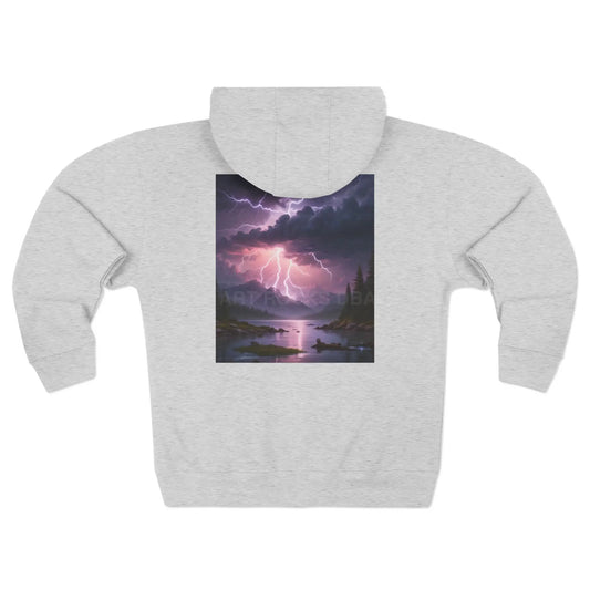 Lightning Landscape Graphic Zip Up Hoodie - XS / Heather Grey - Hoodie