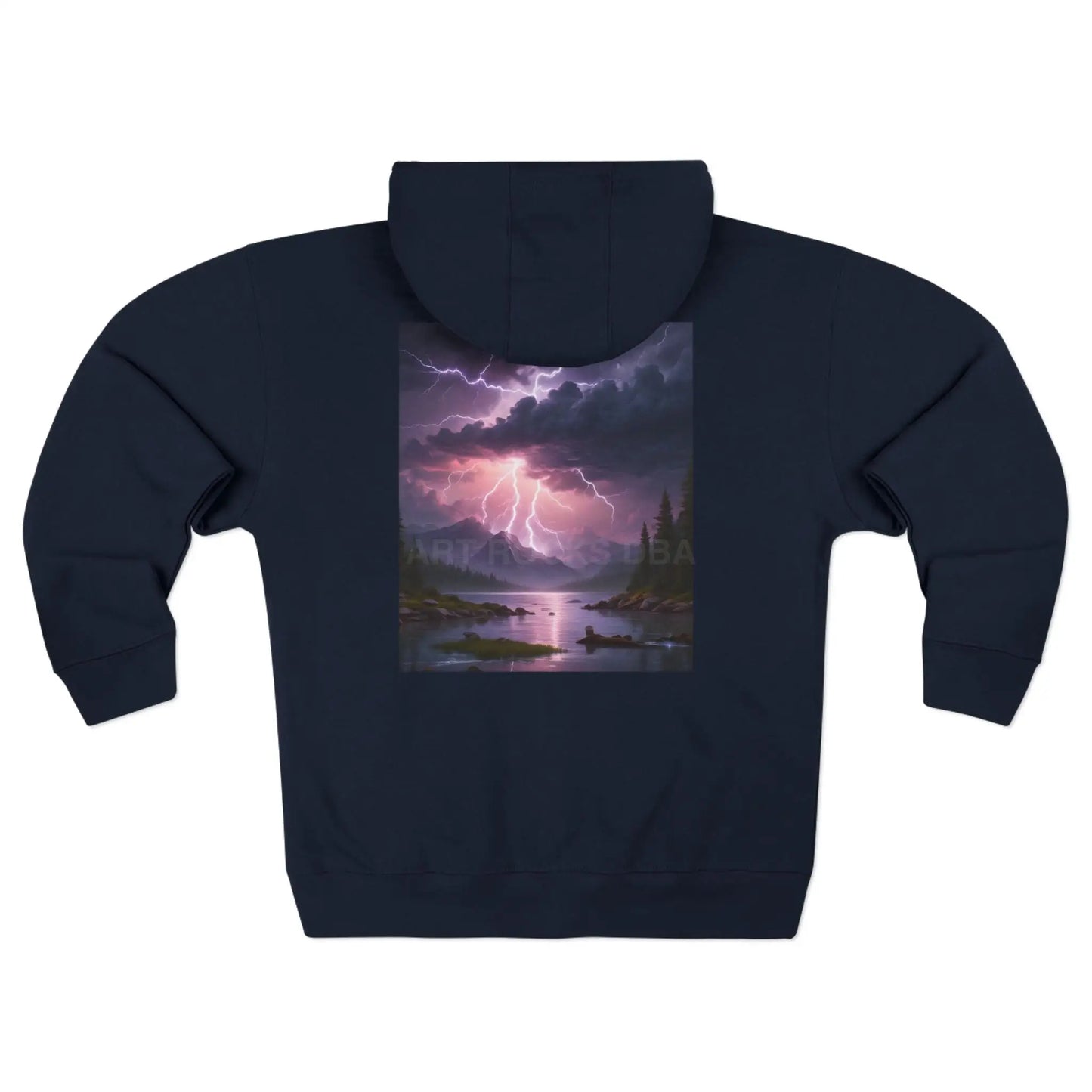 Lightning Landscape Graphic Zip Up Hoodie - XS / Navy - Hoodie