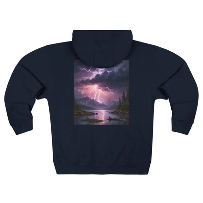 Lightning Landscape Graphic Zip Up Hoodie - XS / Navy - Hoodie