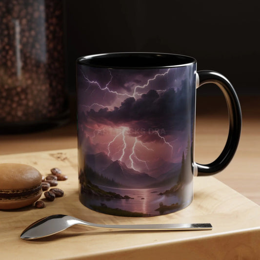 Lightning Storm Accent Coffee Mug — Scenic Mountain Thunderstorm Design (11/15oz) - 11oz / Black - Mug