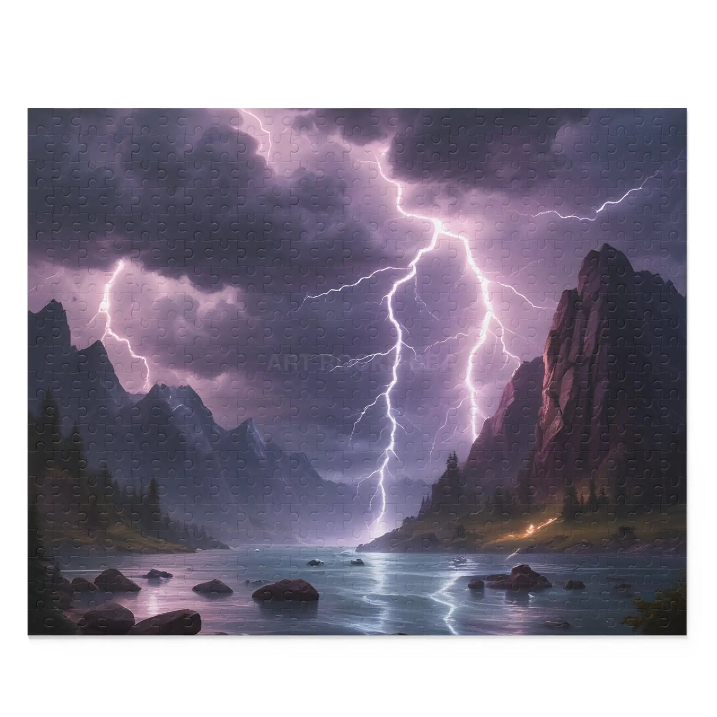 Lightning Storm Landscape Puzzle — Dramatic Mountain Lake Jigsaw (120/252/500 pcs) - 20’’ × 16’’ (500 pcs) - Puzzle