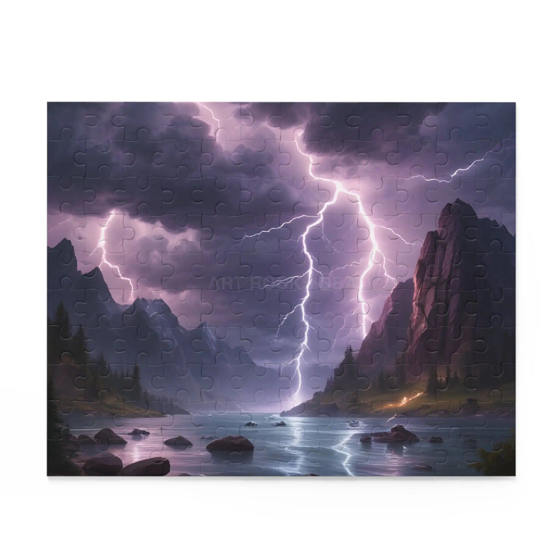 Lightning Storm Landscape Puzzle — Dramatic Mountain Lake Jigsaw (120/252/500 pcs) - Puzzle