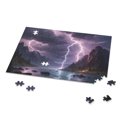 Lightning Storm Landscape Puzzle — Dramatic Mountain Lake Jigsaw (120/252/500 pcs) - Puzzle