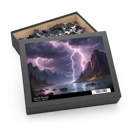 Lightning Storm Landscape Puzzle — Dramatic Mountain Lake Jigsaw (120/252/500 pcs) - Puzzle