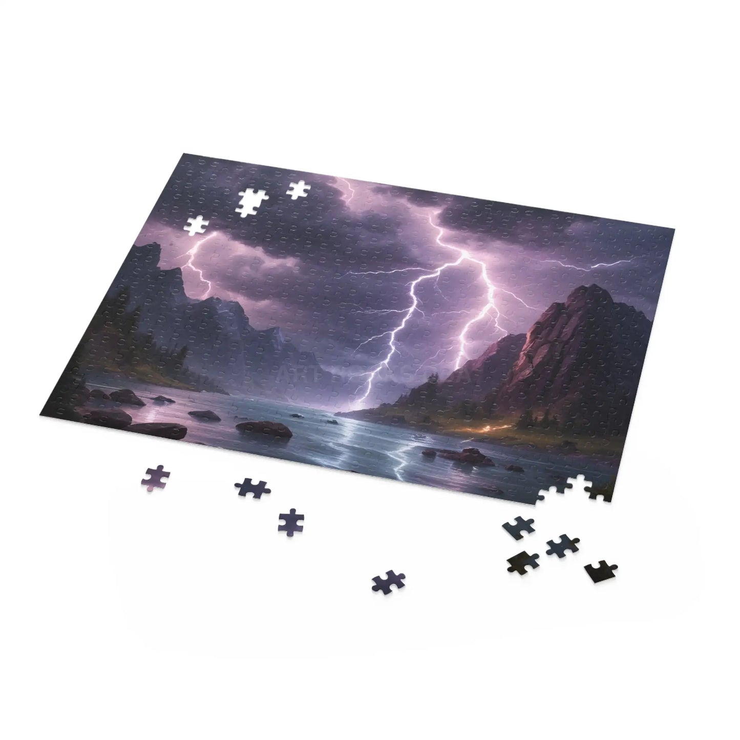 Lightning Storm Landscape Puzzle — Dramatic Mountain Lake Jigsaw (120/252/500 pcs) - Puzzle