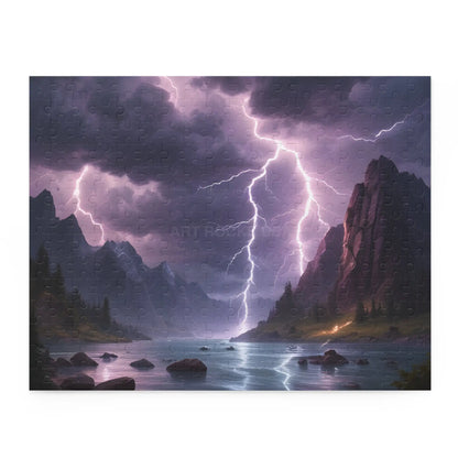 Lightning Storm Landscape Puzzle — Dramatic Mountain Lake Jigsaw (120/252/500 pcs) - 14’’ × 11’’ (252 pcs) - Puzzle