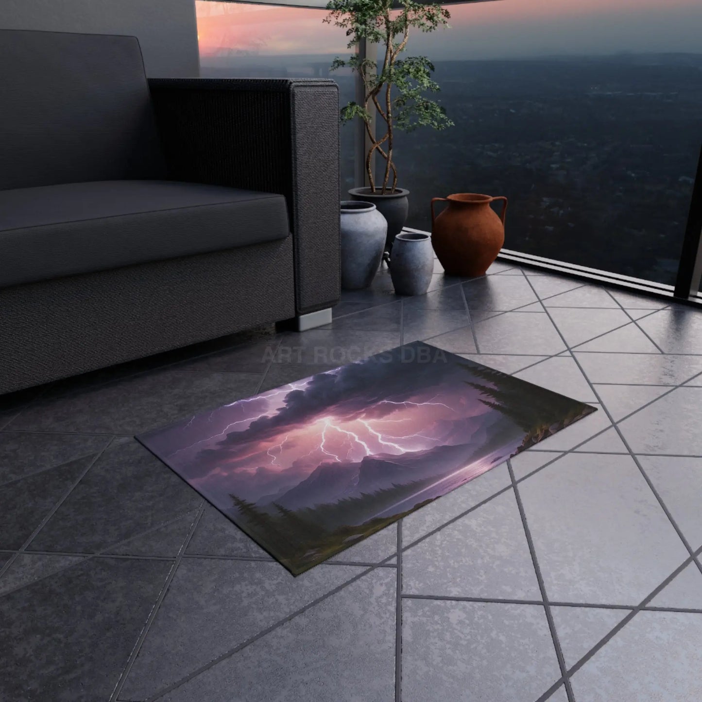 Lightning Storm Outdoor Rug for Patios Camping Bohemian Decor Home and Garden Essentials Stormy Landscape Design - Home