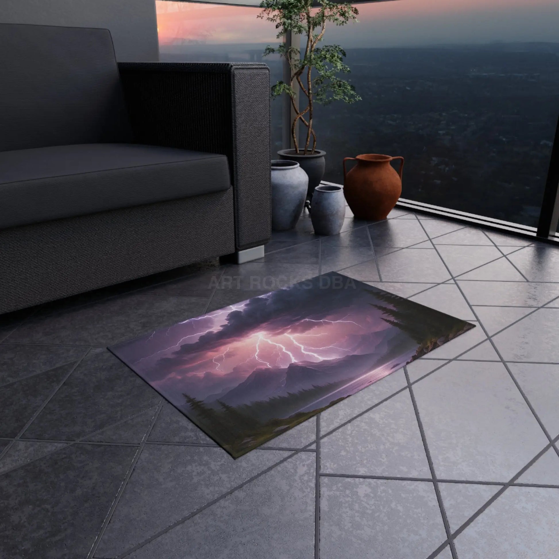 Lightning Storm Outdoor Rug for Patios Camping Bohemian Decor Home and Garden Essentials Stormy Landscape Design - Home