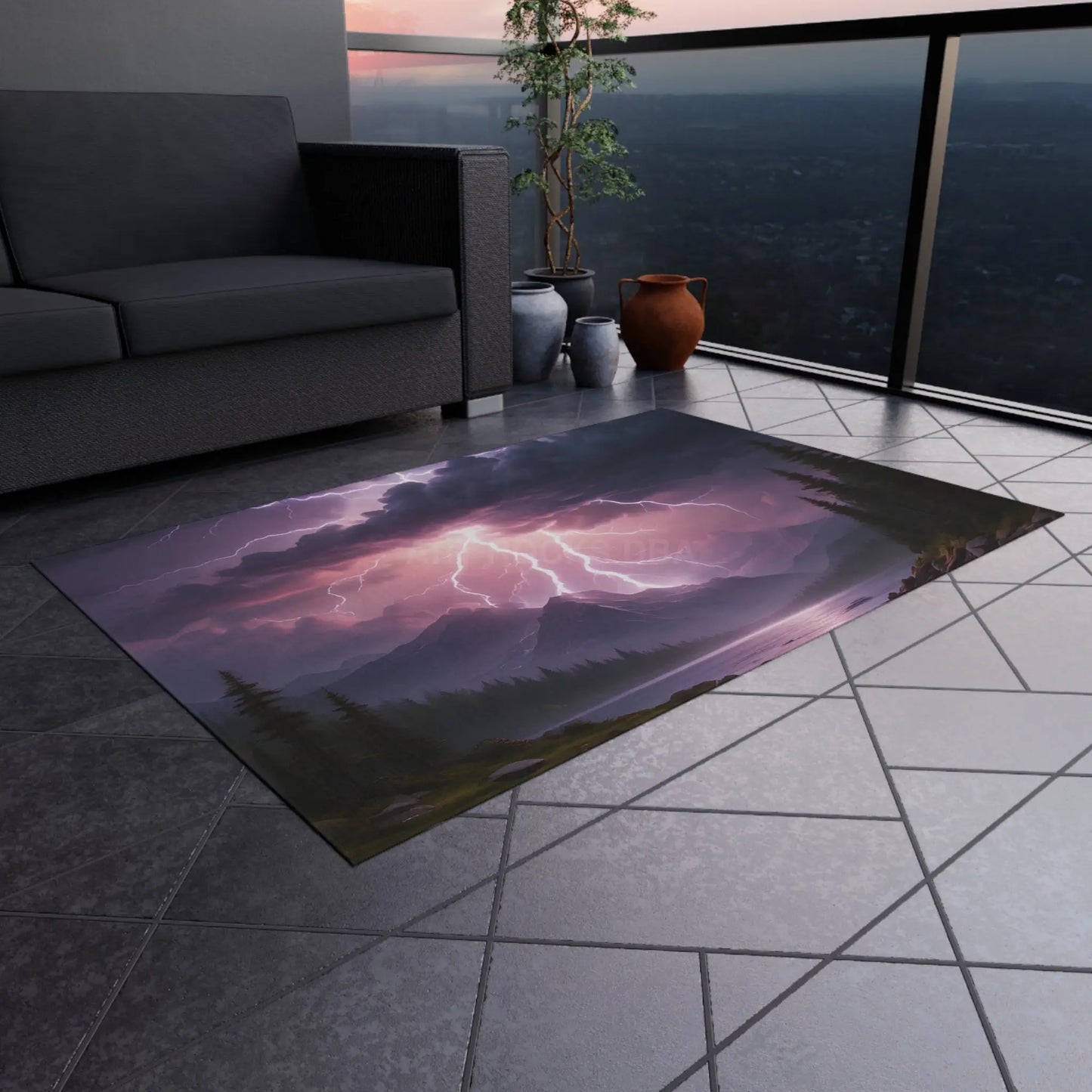 Lightning Storm Outdoor Rug for Patios Camping Bohemian Decor Home and Garden Essentials Stormy Landscape Design - Home