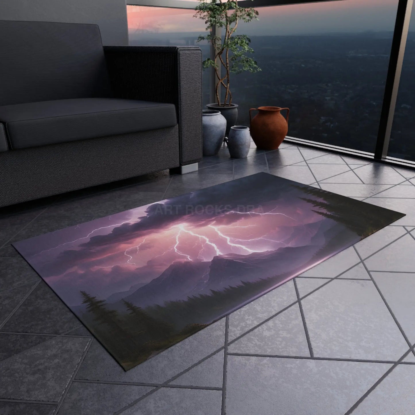Lightning Storm Outdoor Rug for Patios Camping Bohemian Decor Home and Garden Essentials Stormy Landscape Design - Home