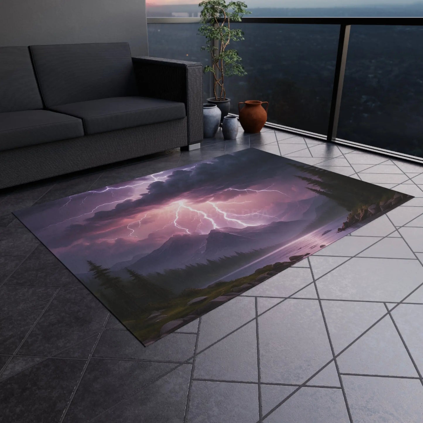 Lightning Storm Outdoor Rug for Patios Camping Bohemian Decor Home and Garden Essentials Stormy Landscape Design - 60’’