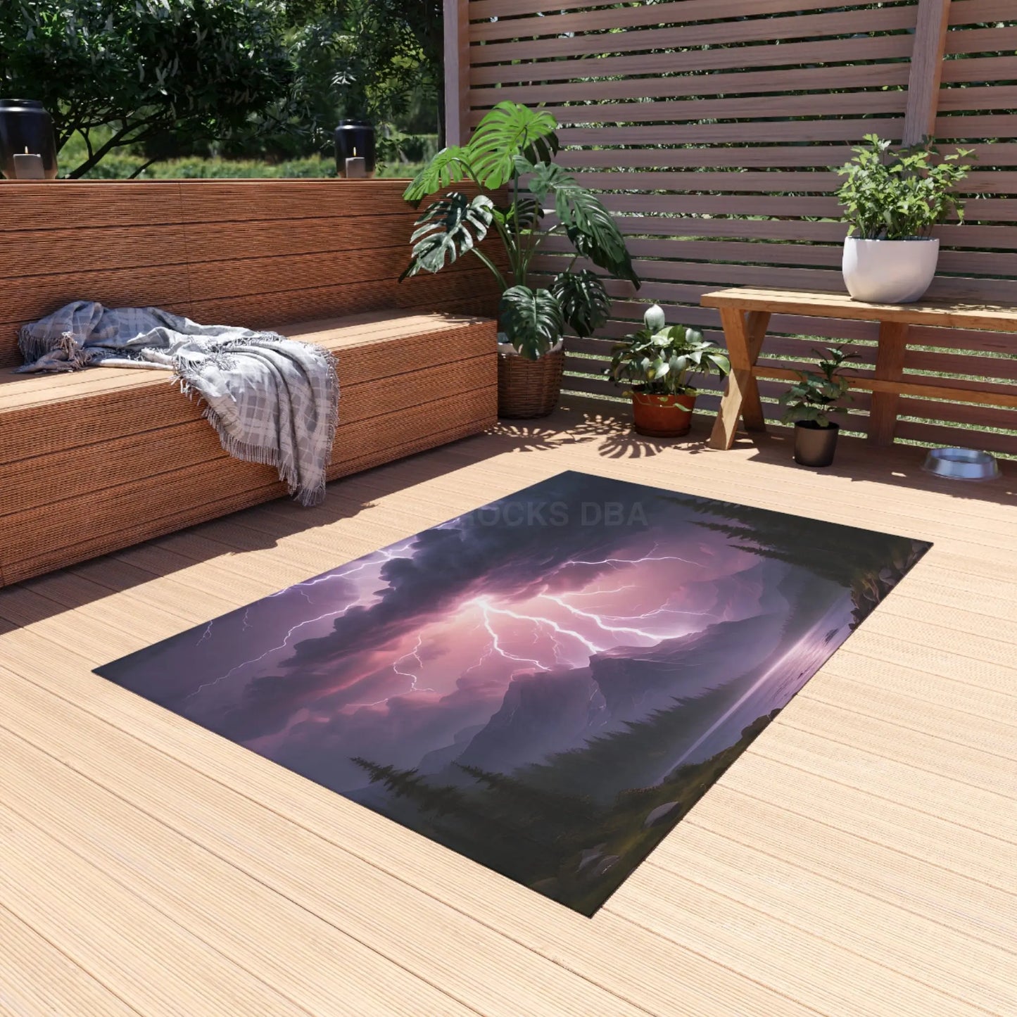 Lightning Storm Outdoor Rug for Patios Camping Bohemian Decor Home and Garden Essentials Stormy Landscape Design - Home