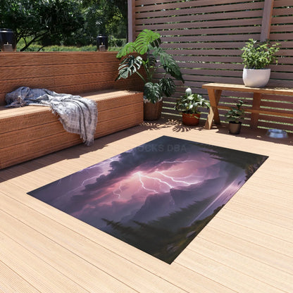 Lightning Storm Outdoor Rug for Patios Camping Bohemian Decor Home and Garden Essentials Stormy Landscape Design - Home