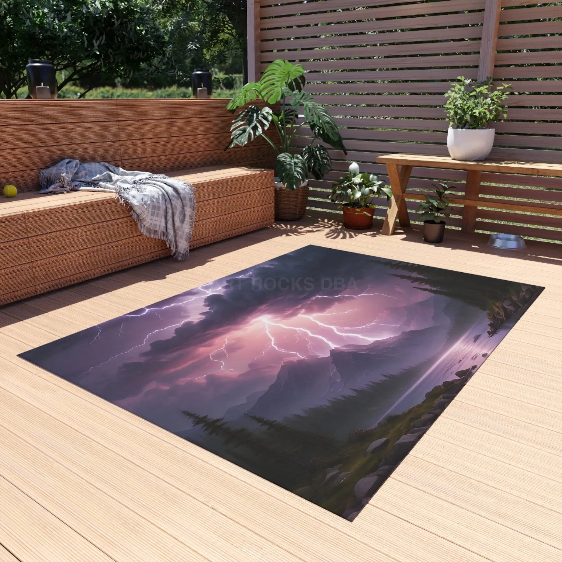 Lightning Storm Outdoor Rug for Patios Camping Bohemian Decor Home and Garden Essentials Stormy Landscape Design - Home