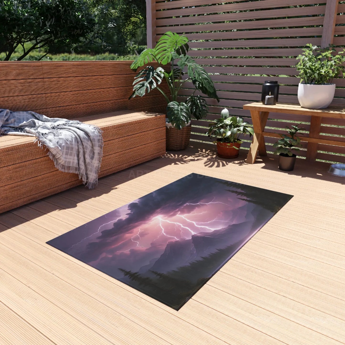 Lightning Storm Outdoor Rug for Patios Camping Bohemian Decor Home and Garden Essentials Stormy Landscape Design - Home