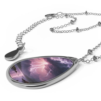 Lightning Storm Oval Necklace - One Size / Silver - Accessories