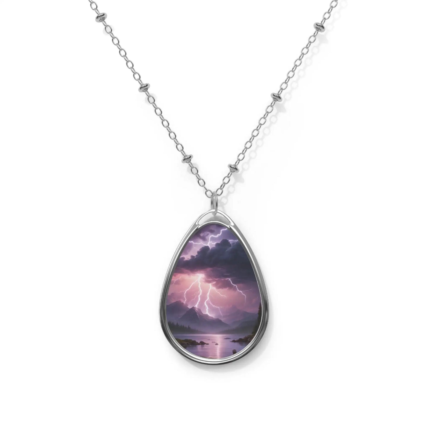 Lightning Storm Oval Necklace - One Size / Silver - Accessories