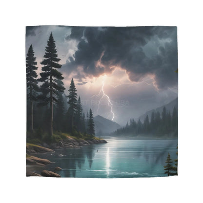 Lightning Storm Over the Lake Microfiber Duvet Cover Cozy Bedroom Decor Stormy Landscape Bedding Comforter Alternative