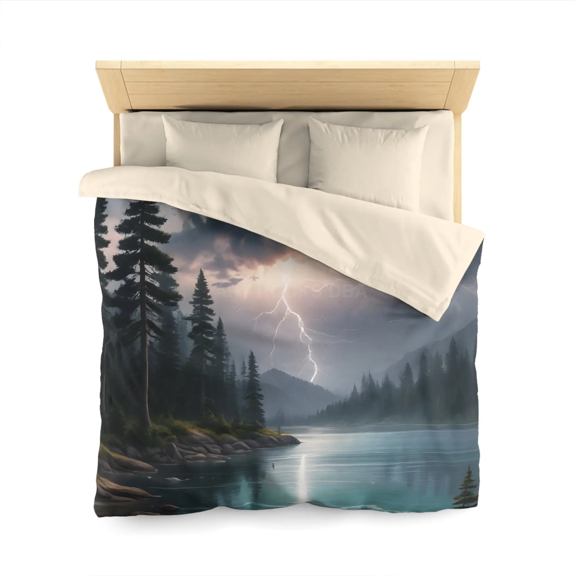 Lightning Storm Over the Lake Microfiber Duvet Cover Cozy Bedroom Decor Stormy Landscape Bedding Comforter Alternative