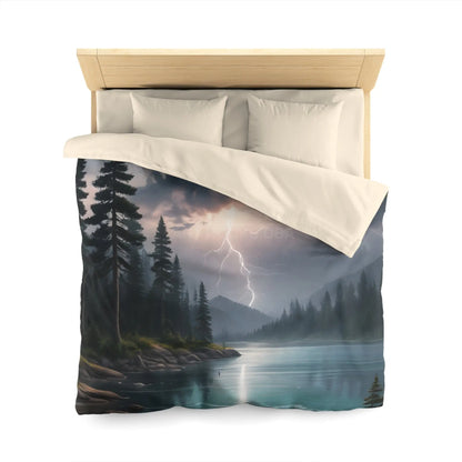 Lightning Storm Over the Lake Microfiber Duvet Cover Cozy Bedroom Decor Stormy Landscape Bedding Comforter Alternative