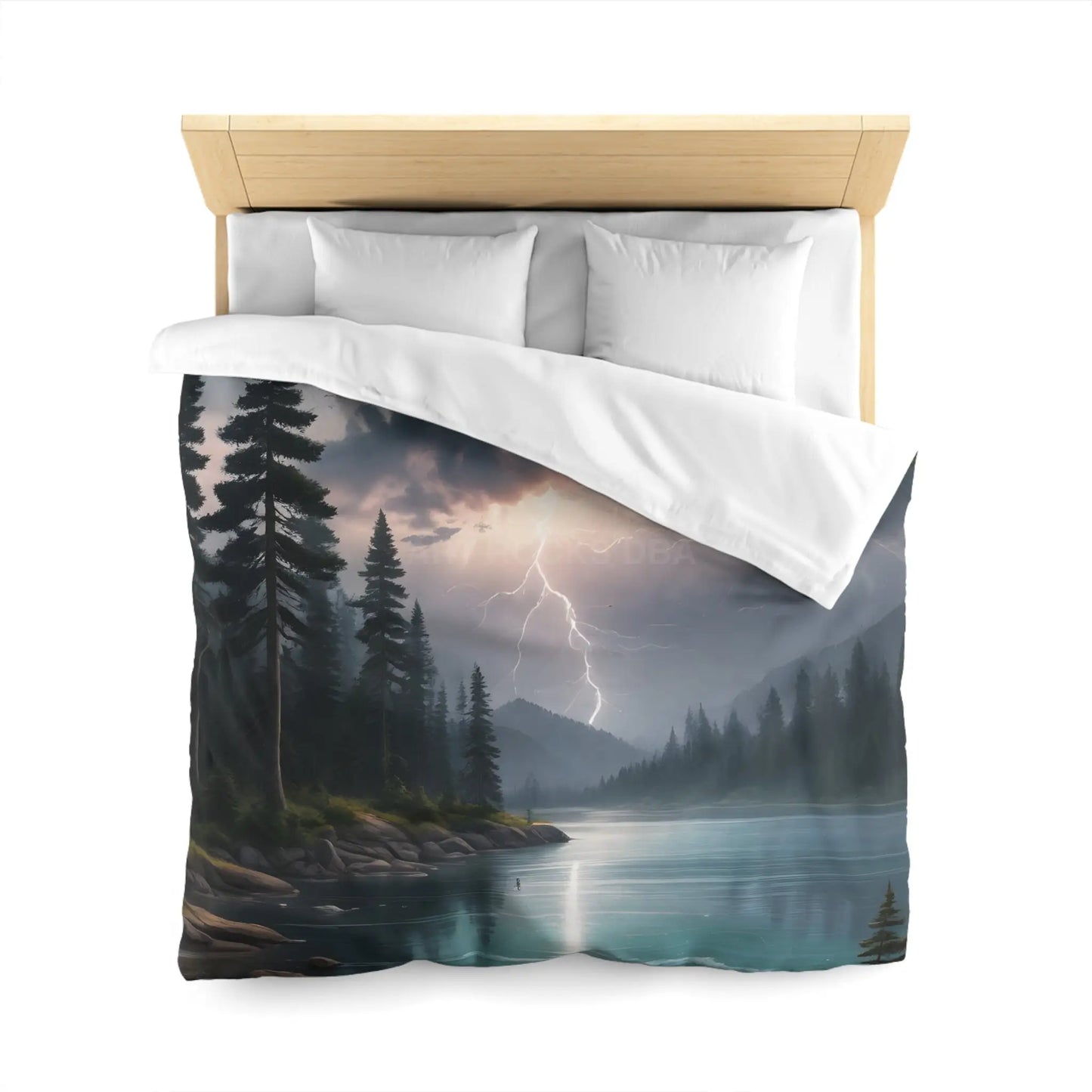 Lightning Storm Over the Lake Microfiber Duvet Cover Cozy Bedroom Decor Stormy Landscape Bedding Comforter Alternative