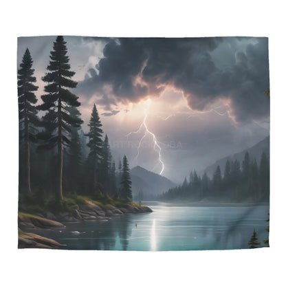 Lightning Storm Over the Lake Microfiber Duvet Cover Cozy Bedroom Decor Stormy Landscape Bedding Comforter Alternative