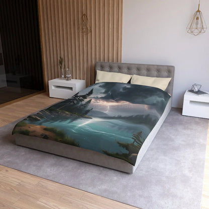 Lightning Storm Over the Lake Microfiber Duvet Cover Cozy Bedroom Decor Stormy Landscape Bedding Comforter Alternative