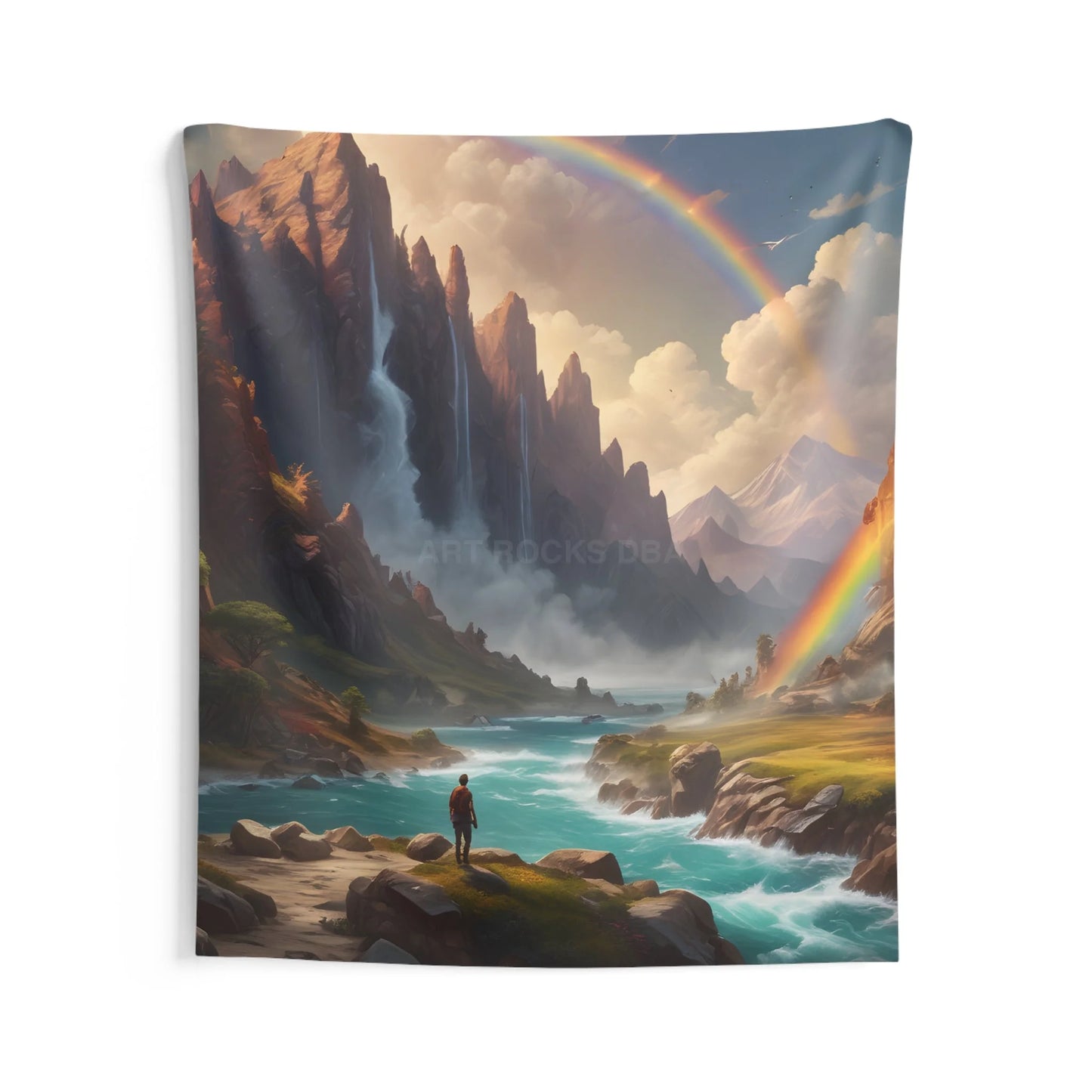 Magical Waterfall Indoor Wall Tapestry Boho Decor Bedroom Wall Art Vibrant Landscape Home Decor Rainbow Artwork - 68’’