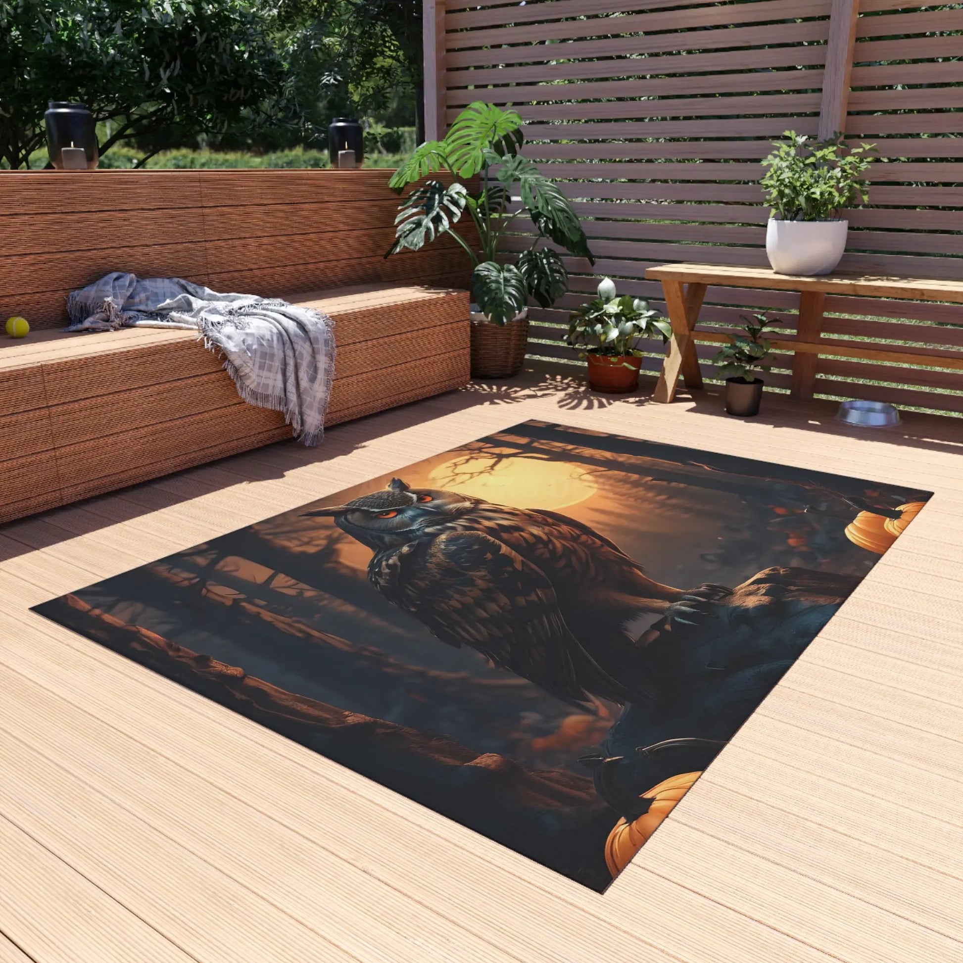 Majestic Owl Outdoor Rug Boho Home Decor Fall Decor Patio Entrance Mat Camping Rug Animal Rug - Home Decor