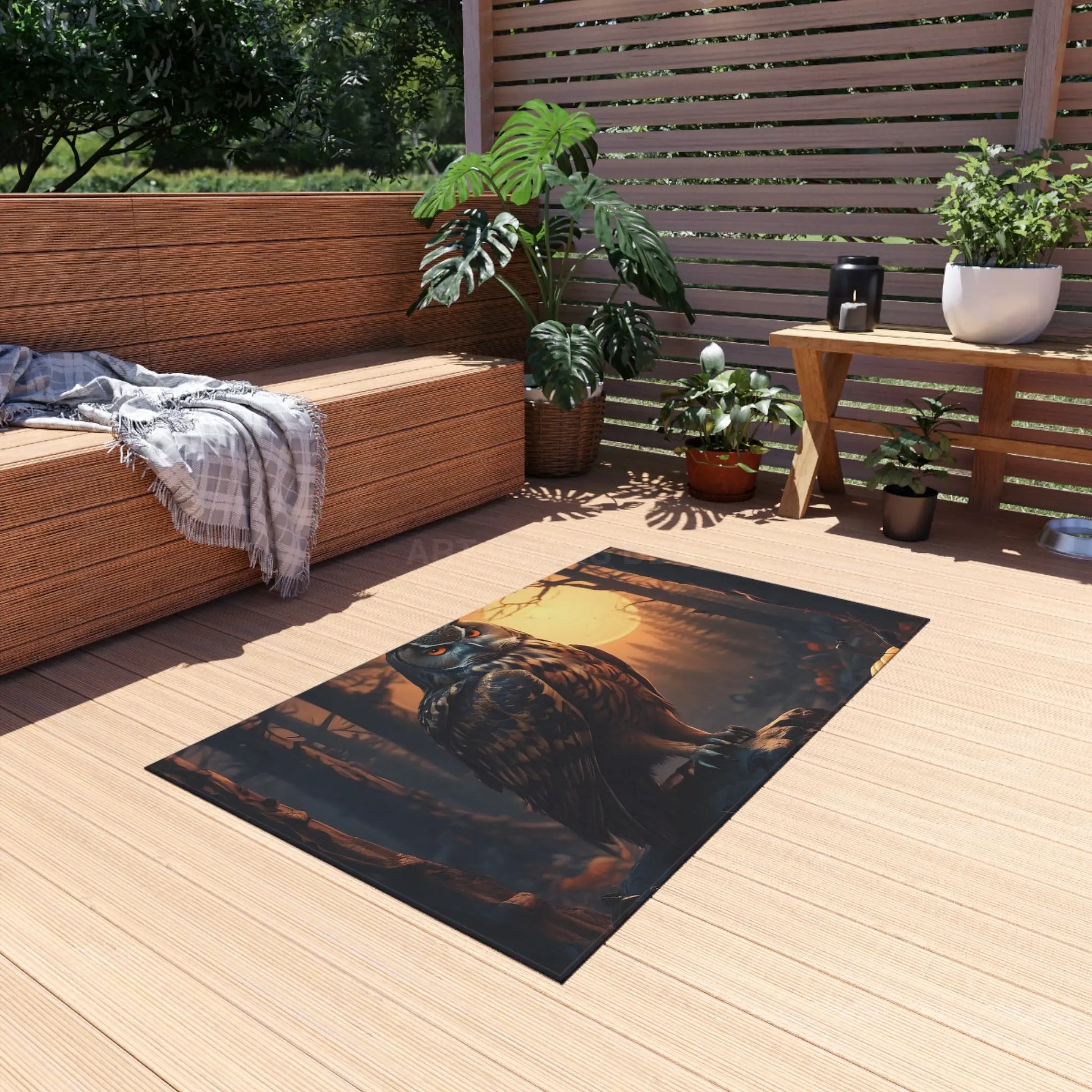 Majestic Owl Outdoor Rug Boho Home Decor Fall Decor Patio Entrance Mat Camping Rug Animal Rug - Home Decor