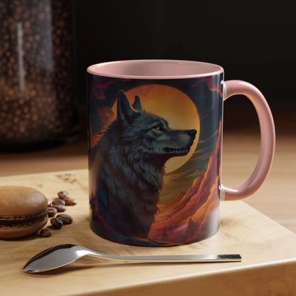 Majestic Wolf – Retro Neon Graphic Accent Mug (11/15oz) - Mug