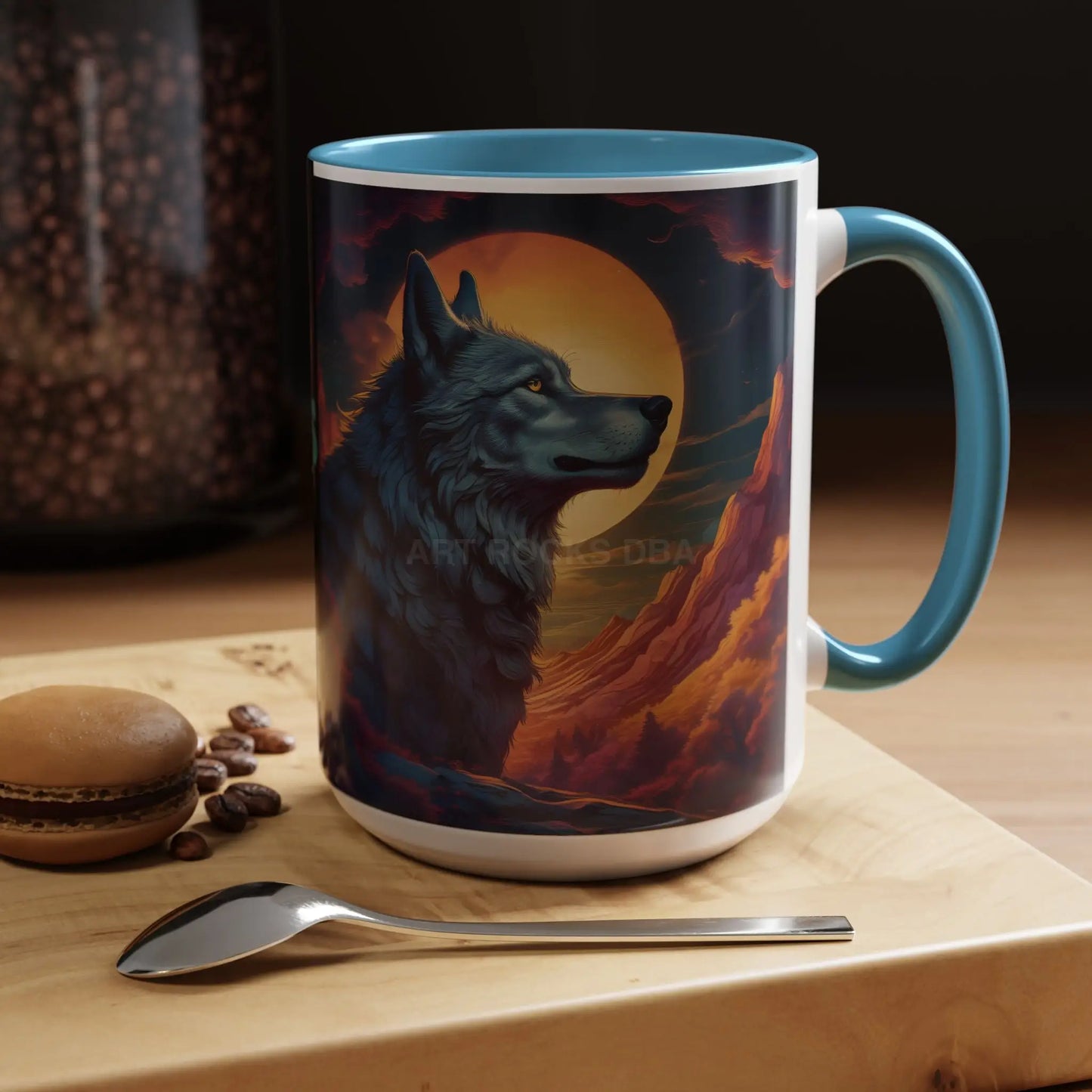 Majestic Wolf – Retro Neon Graphic Accent Mug (11/15oz) - Mug
