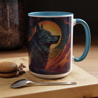 Majestic Wolf – Retro Neon Graphic Accent Mug (11/15oz) - Mug
