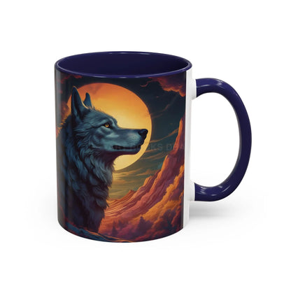 Majestic Wolf – Retro Neon Graphic Accent Mug (11/15oz) - 11oz / Navy - Mug